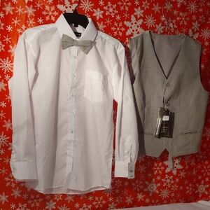 Kids World Of USA White Shirt with Gray Bow Tie and Matching Vest Size Boys 18.